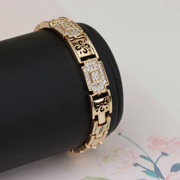 "Rose Gold Plated Designer Bracelet with Intricate Square Accents, XPBL0947 - Picture 7 of 12